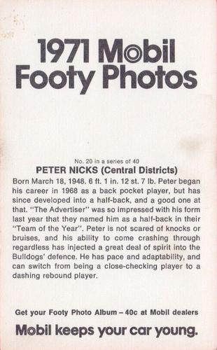 1971 Mobil Footy Photos SANFL #20 Peter Nicks Back